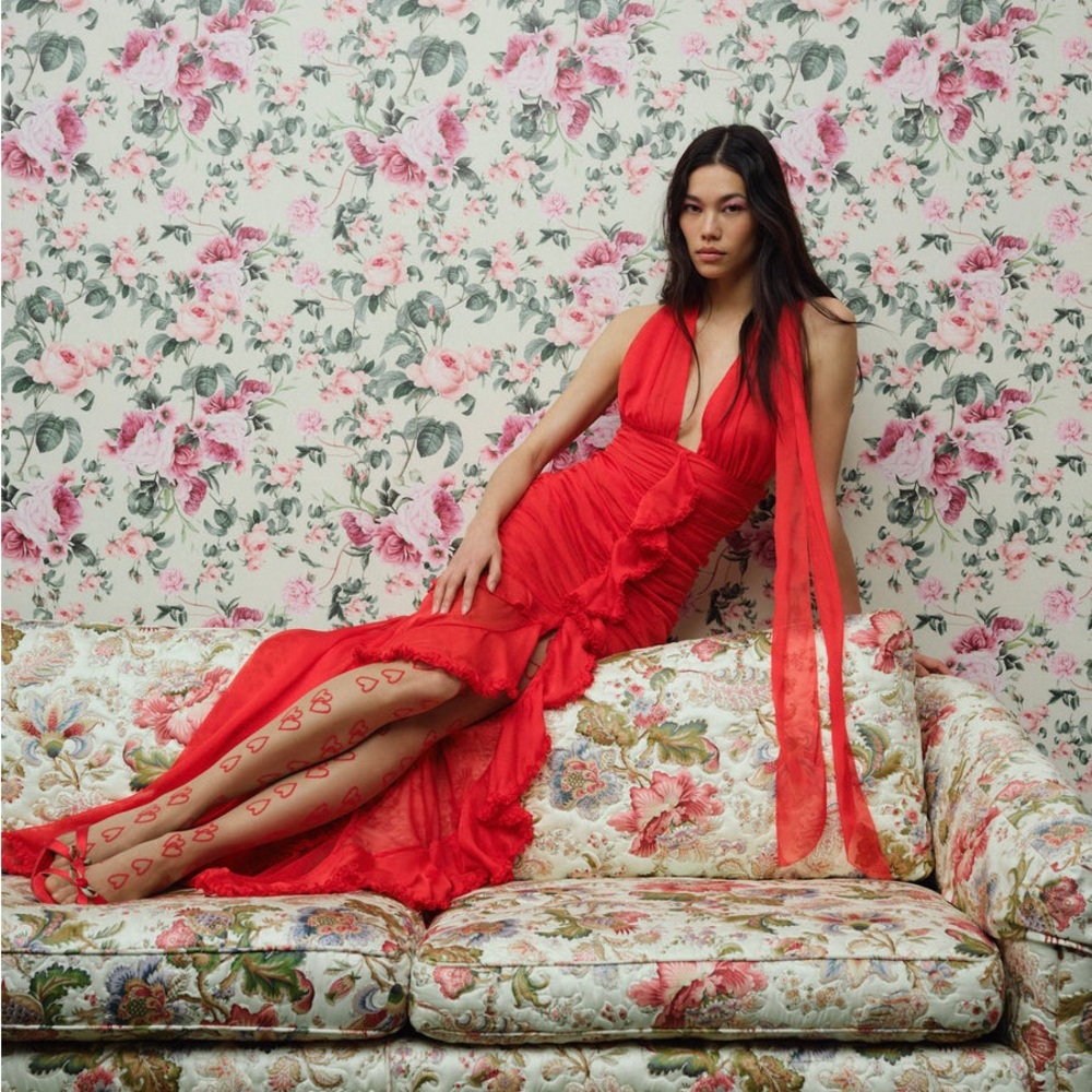 For Love & Lemons “Katya” Silk Chiffon Dress Size Small NWOT